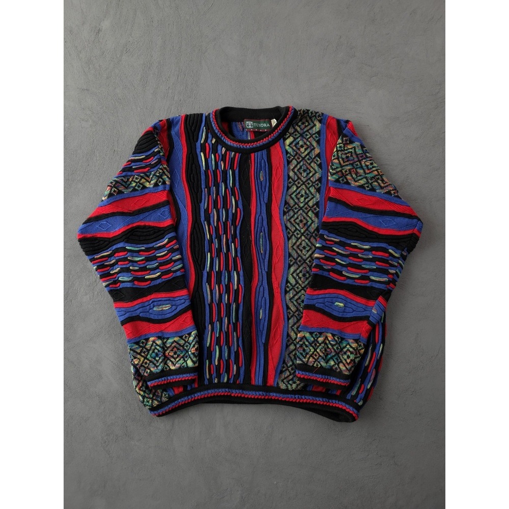 Vintage 1990s‎ Tundra Canada COOGI Style 3D Crazy Knit Crewneck Sweater Cotton L